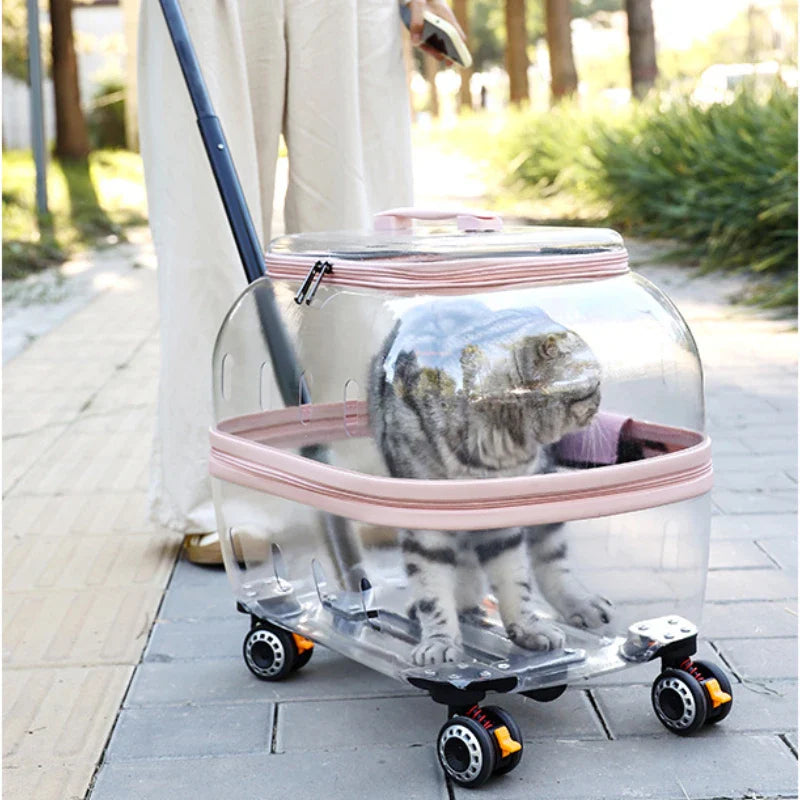 Transparent Pet Suitcase Large Capacity Cat Carry Portable Cat Stroller for Traveling Comfortable Breathable