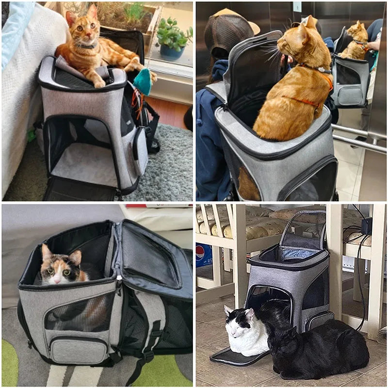 Breathable Pet Cat Carrier Backpack Foldable Pet Carrier Transport Travel Bag Expandable Large Capacity Creative