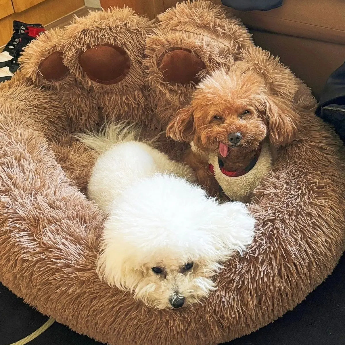 Fluffy Dog Bed Warm Plush Round Pet Bed with Raised Edges Comfy for Pets Best Pet Bed Home