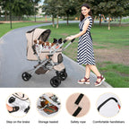 Foldable Cat Dog Stroller  Detachable  Easy Assembly Pet Travel Carrier W/Shock Absorption Folding Resistant