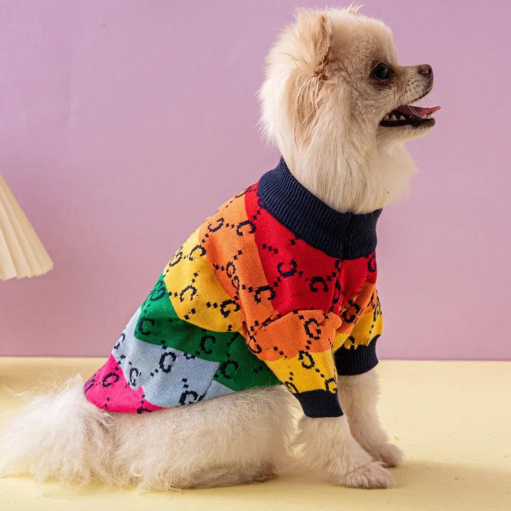 Famous Luxury Brand  Designer Dog Warm Sweater Thicken Pet Clothes for Fall and Winter Dog Coat