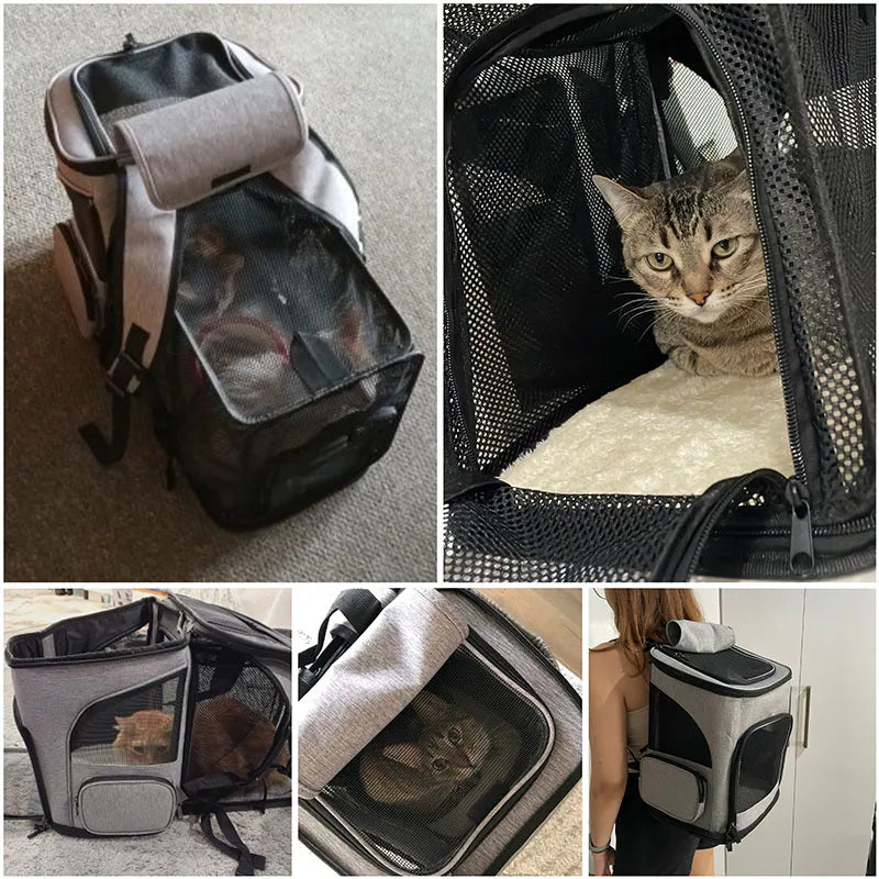 Breathable Pet Cat Carrier Backpack Foldable Pet Carrier Transport Travel Bag Expandable Large Capacity Creative
