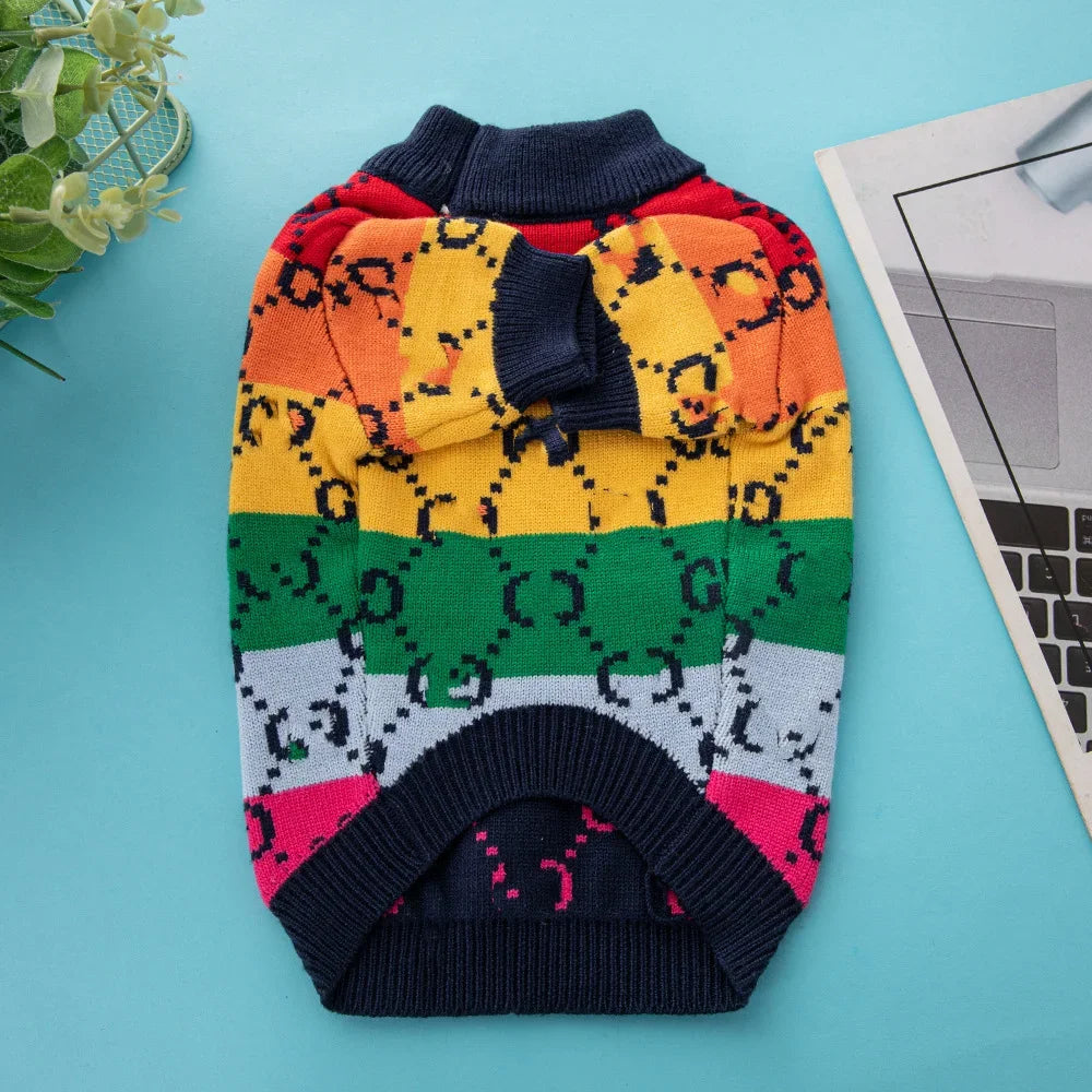 Famous Luxury Brand  Designer Dog Warm Sweater Thicken Pet Clothes for Fall and Winter Dog Coat
