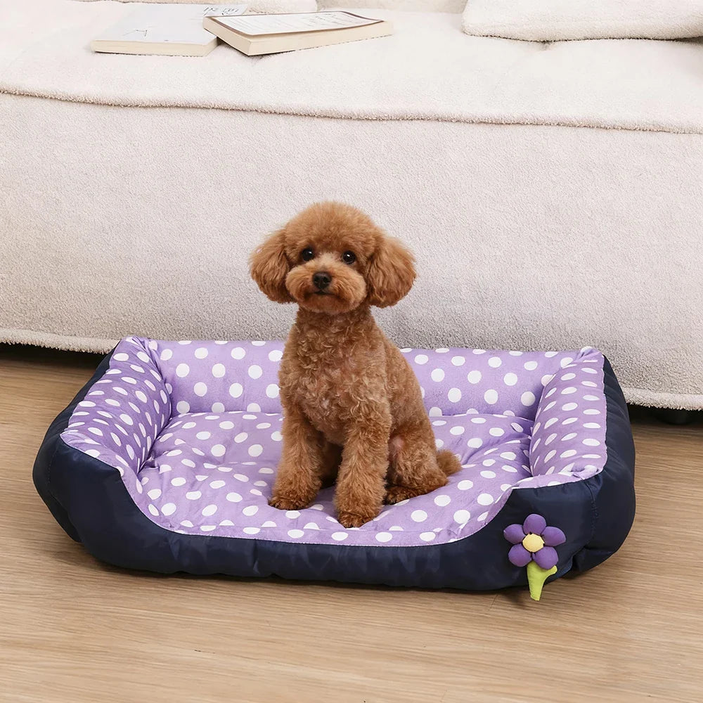 Square Large Dog Bed All Season Flower Soft Small Sofa Kennel for Puppy Mattress Spot Medium Pet Bed