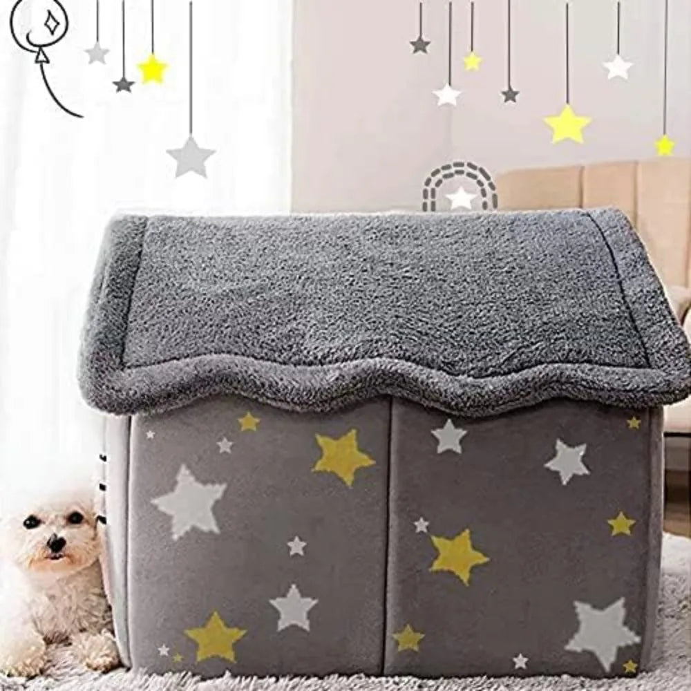 Dog House Indoor Memory Sponge, Foldable Dog House Kennel Bed Mat with Cushion for Small Medium